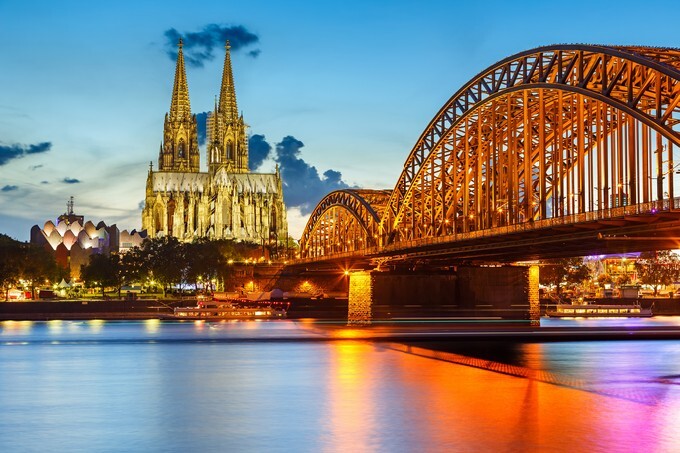 View on Cologne Cathedral and Hohenzollern Bridge, Germany